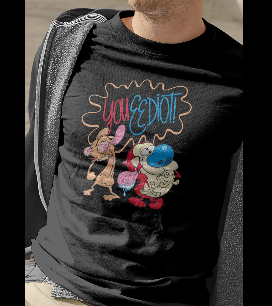 Ren And Stimpy You Eediot With Colorful Speech Bubble T-Shirt