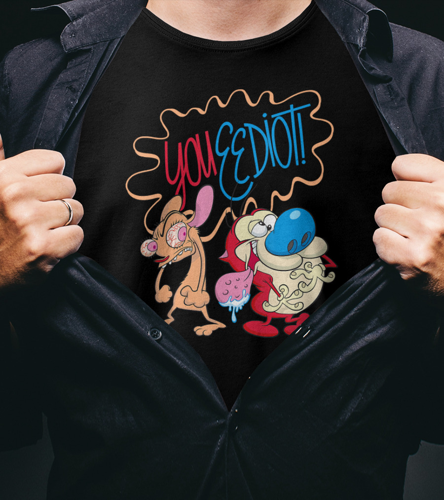 Ren And Stimpy You Eediot With Colorful Speech Bubble T-Shirt