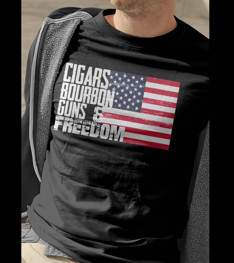 Cigars Bourbon Guns Freedom American Flag T-Shirt