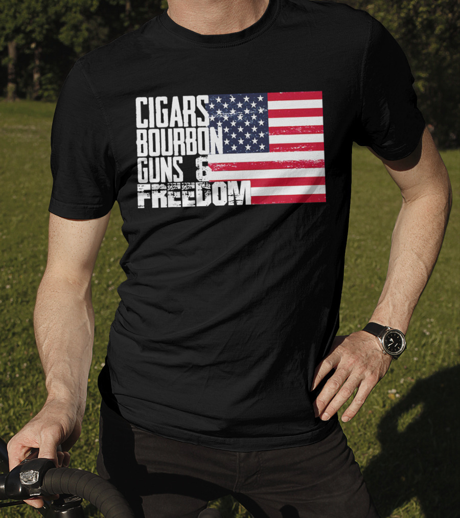 Cigars Bourbon Guns Freedom American Flag T-Shirt