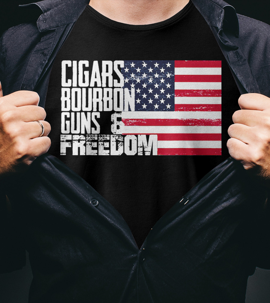 Cigars Bourbon Guns Freedom American Flag T-Shirt