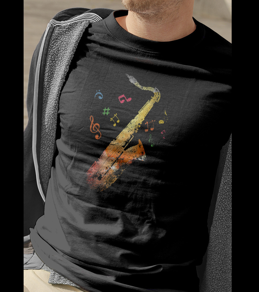 Vibrant Multicolored Music Notes With Saxophone T-Shirt
