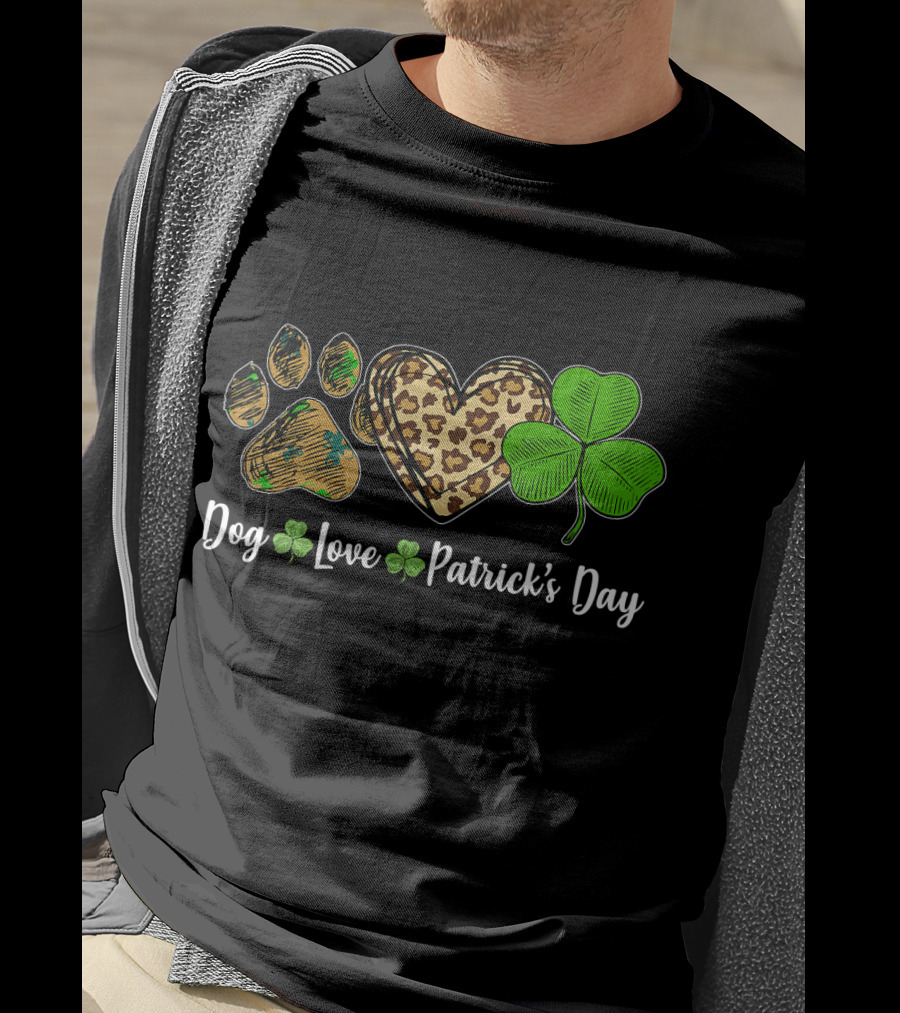 Dog Love Leopard Shamrock Patrick's Day T-Shirt