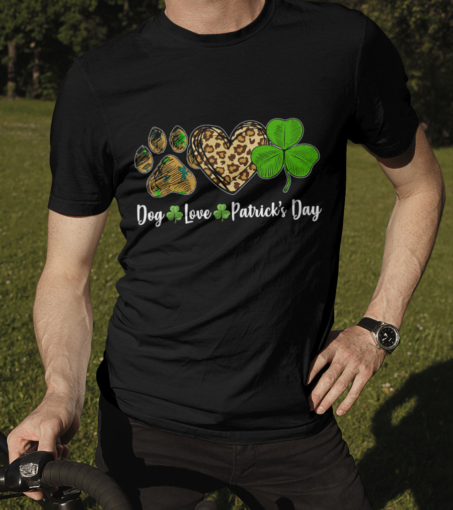 Dog Love Leopard Shamrock Patrick's Day T-Shirt