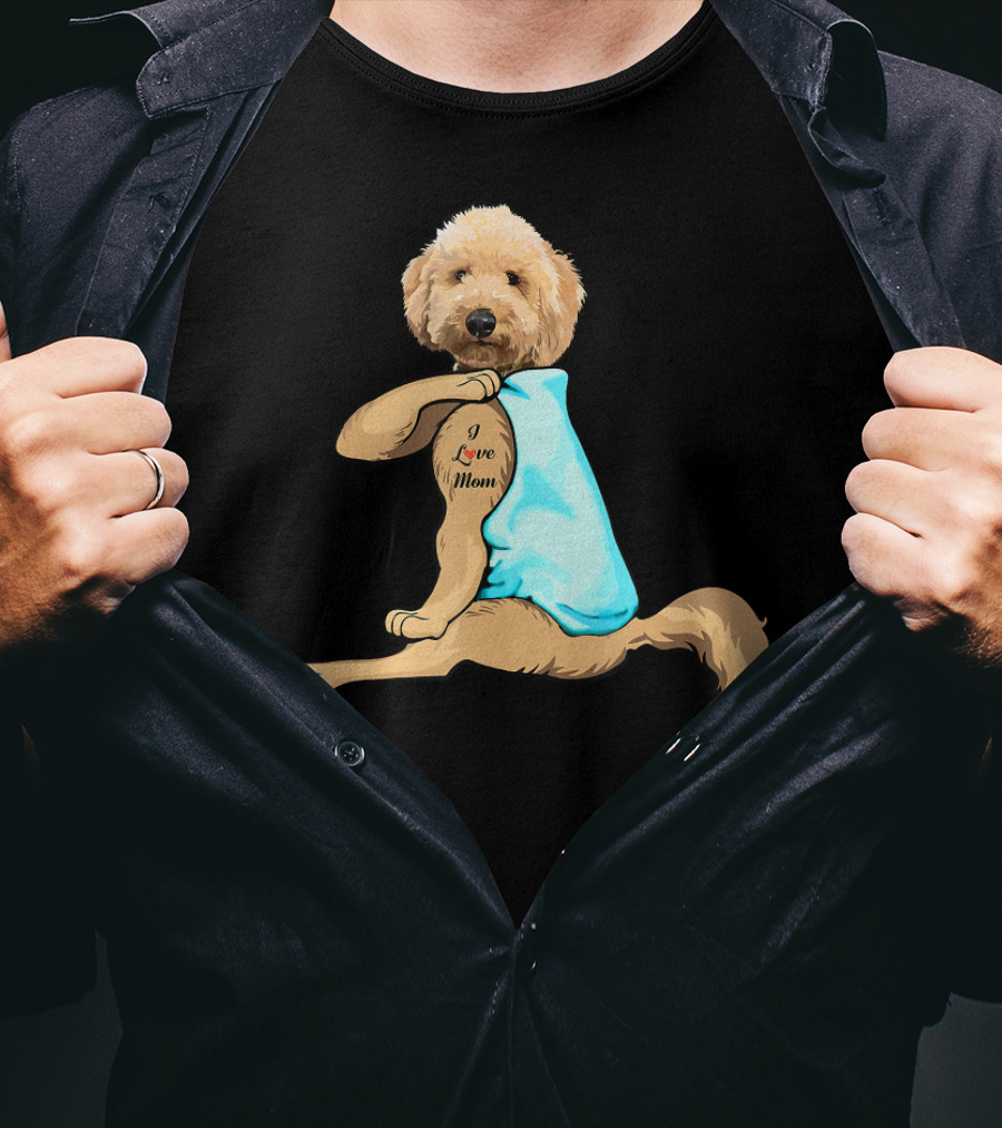 Funny Dog Goldendoodle I Love Mom Tattoo T-Shirt