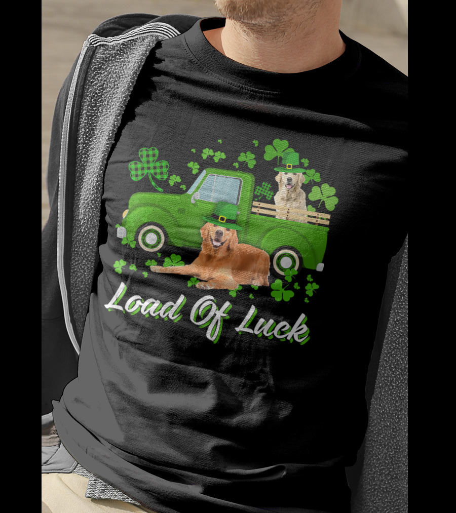 Load Of Luck Green Truck And Golden Retrievers T-Shirt