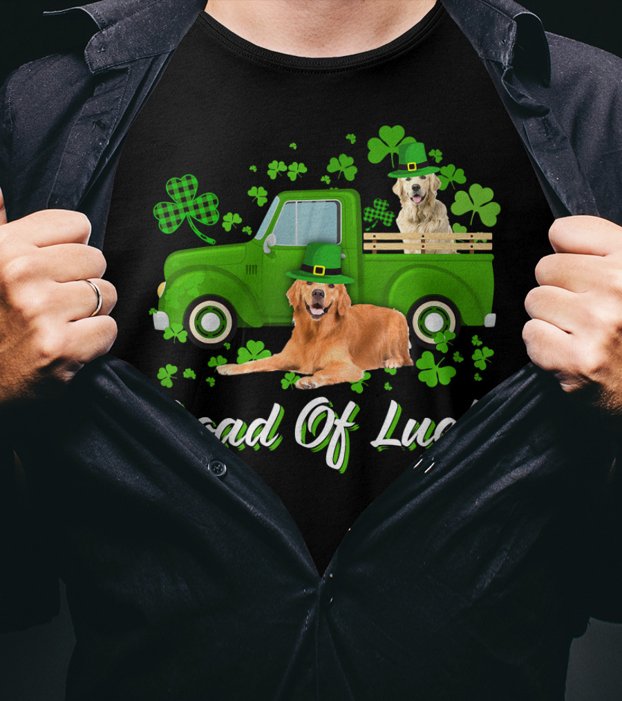 Load Of Luck Green Truck And Golden Retrievers T-Shirt