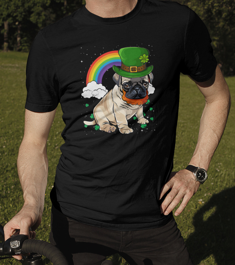Pug St Patricks Day Leprechaun Hat Rainbow T-Shirt
