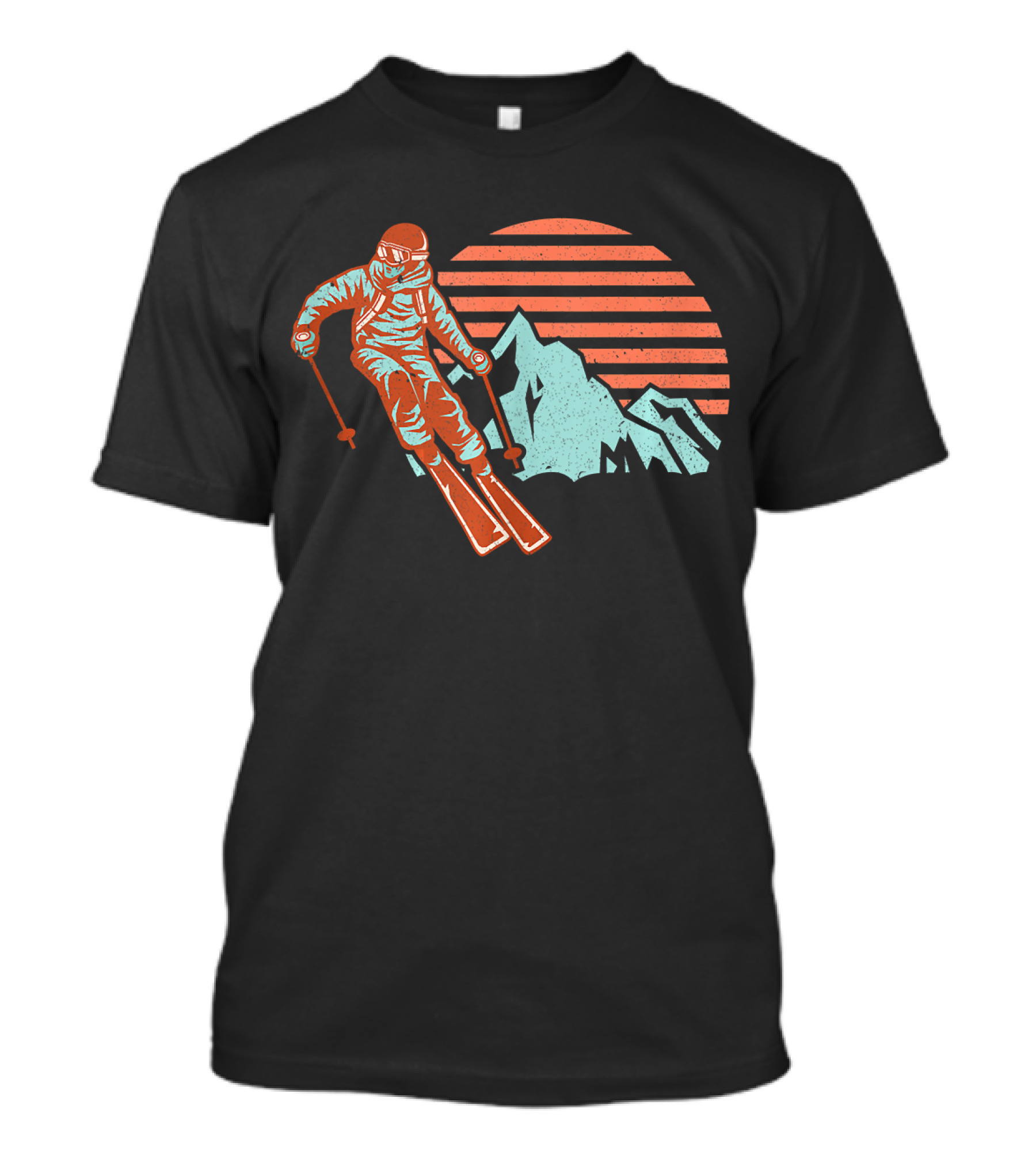 Retro Ski Vintage Ski Mountain Sunset Skier T-Shirt