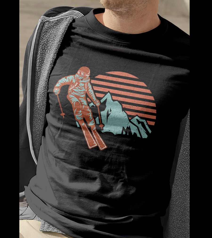 Retro Ski Vintage Ski Mountain Sunset Skier T-Shirt