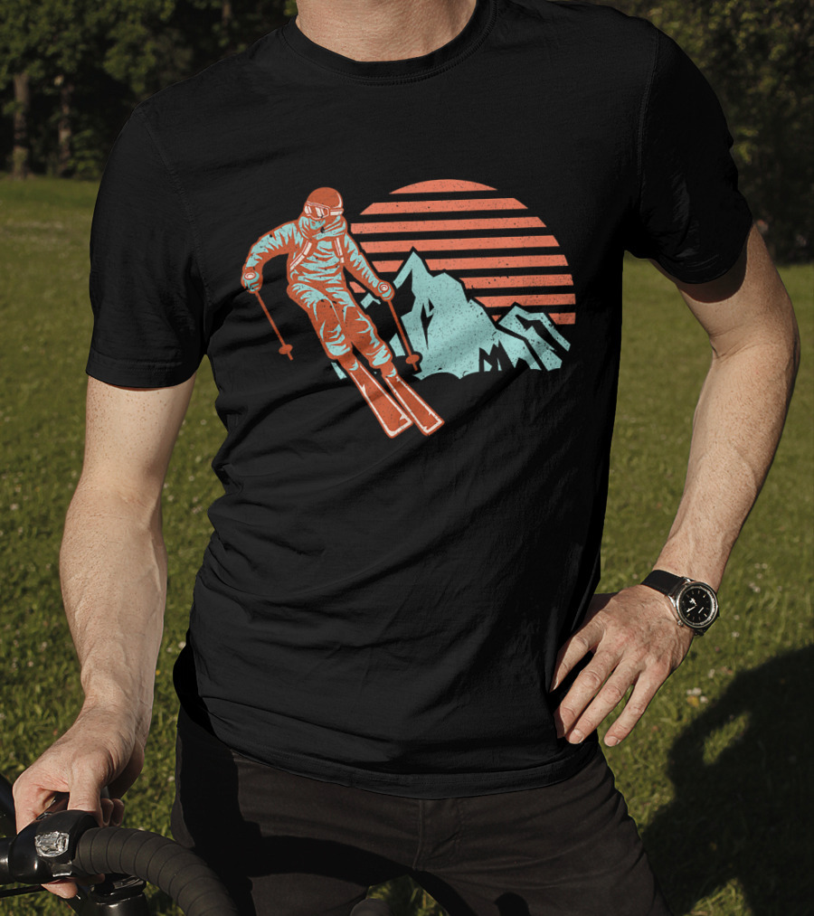 Retro Ski Vintage Ski Mountain Sunset Skier T-Shirt