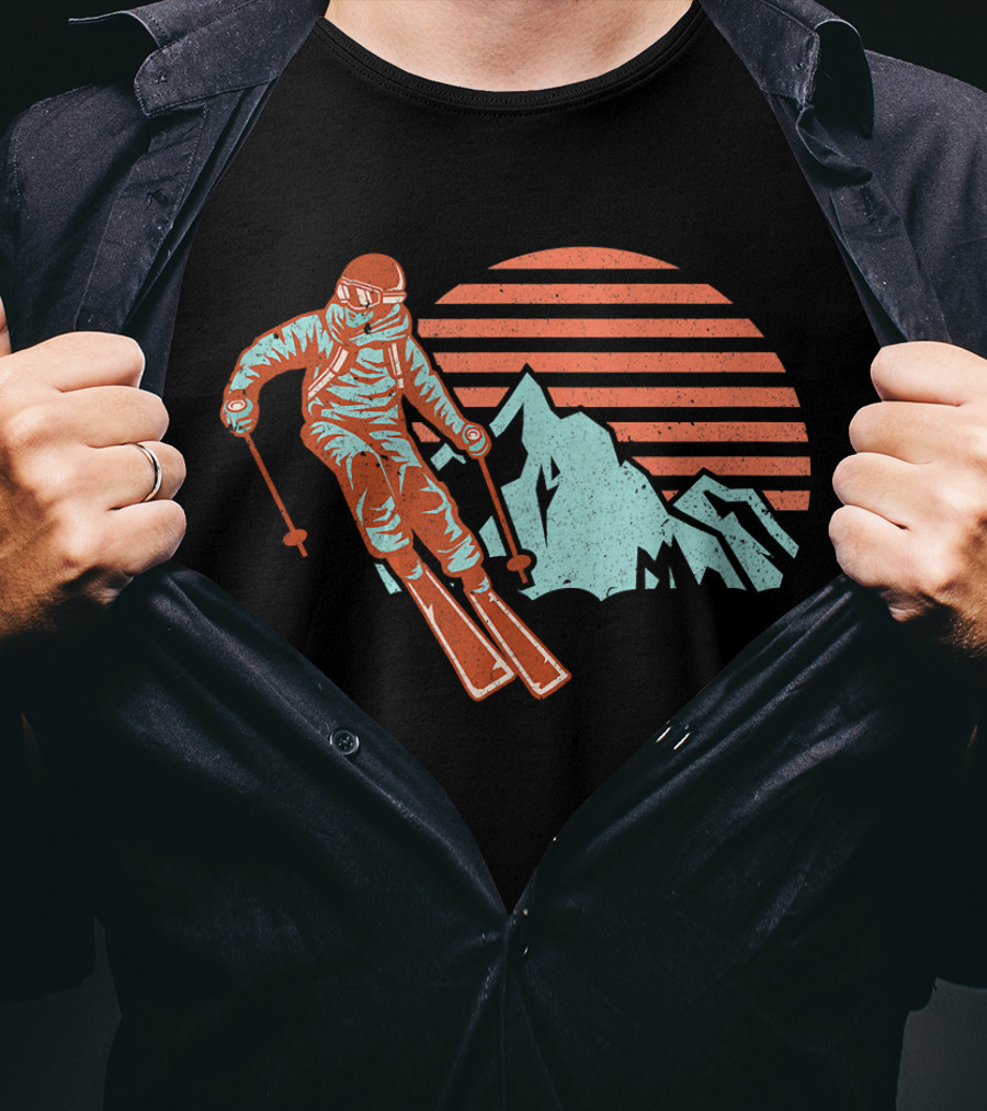 Retro Ski Vintage Ski Mountain Sunset Skier T-Shirt