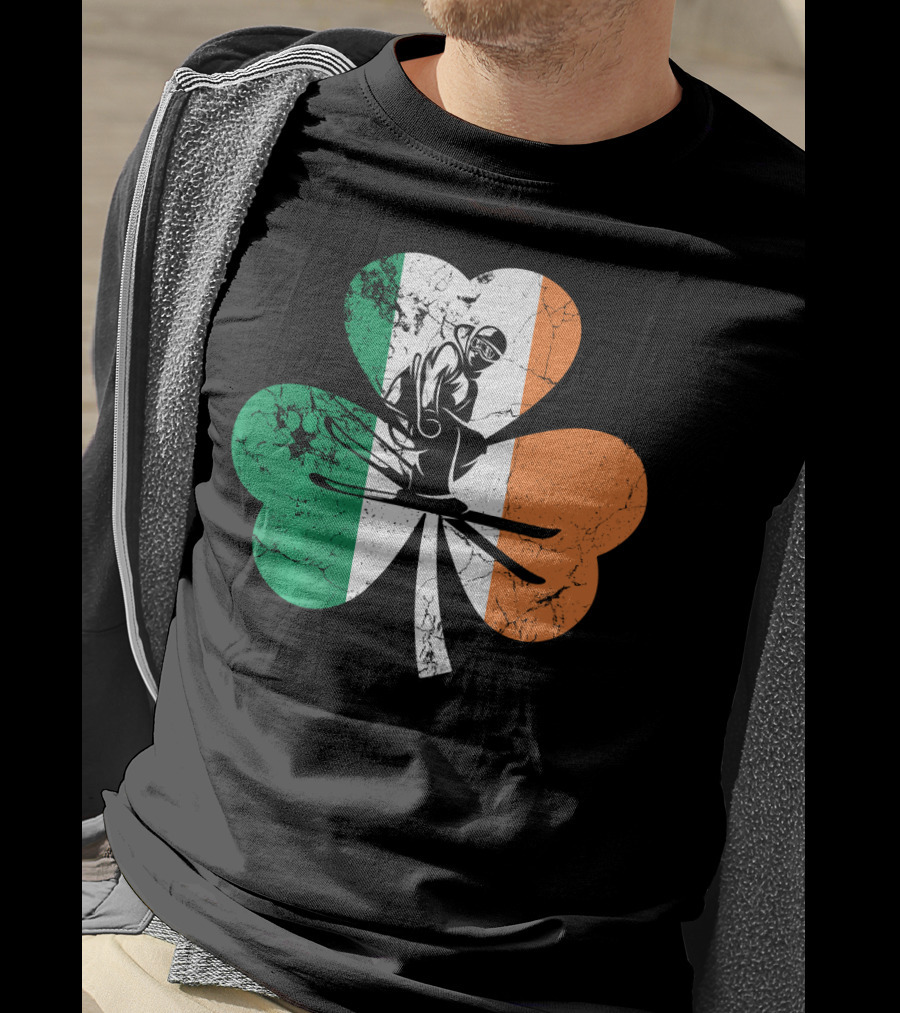 Skiing Shamrock St Patrick's Day Ireland Irish Flag T-Shirt