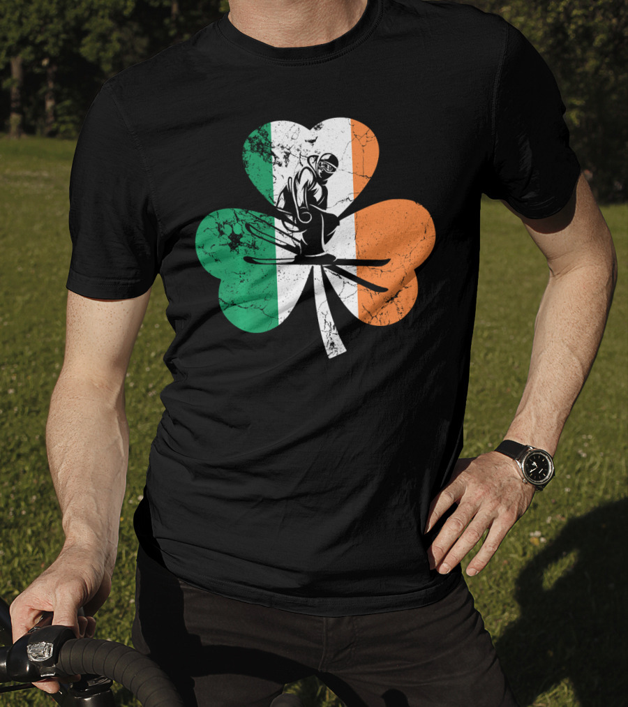 Skiing Shamrock St Patrick's Day Ireland Irish Flag T-Shirt