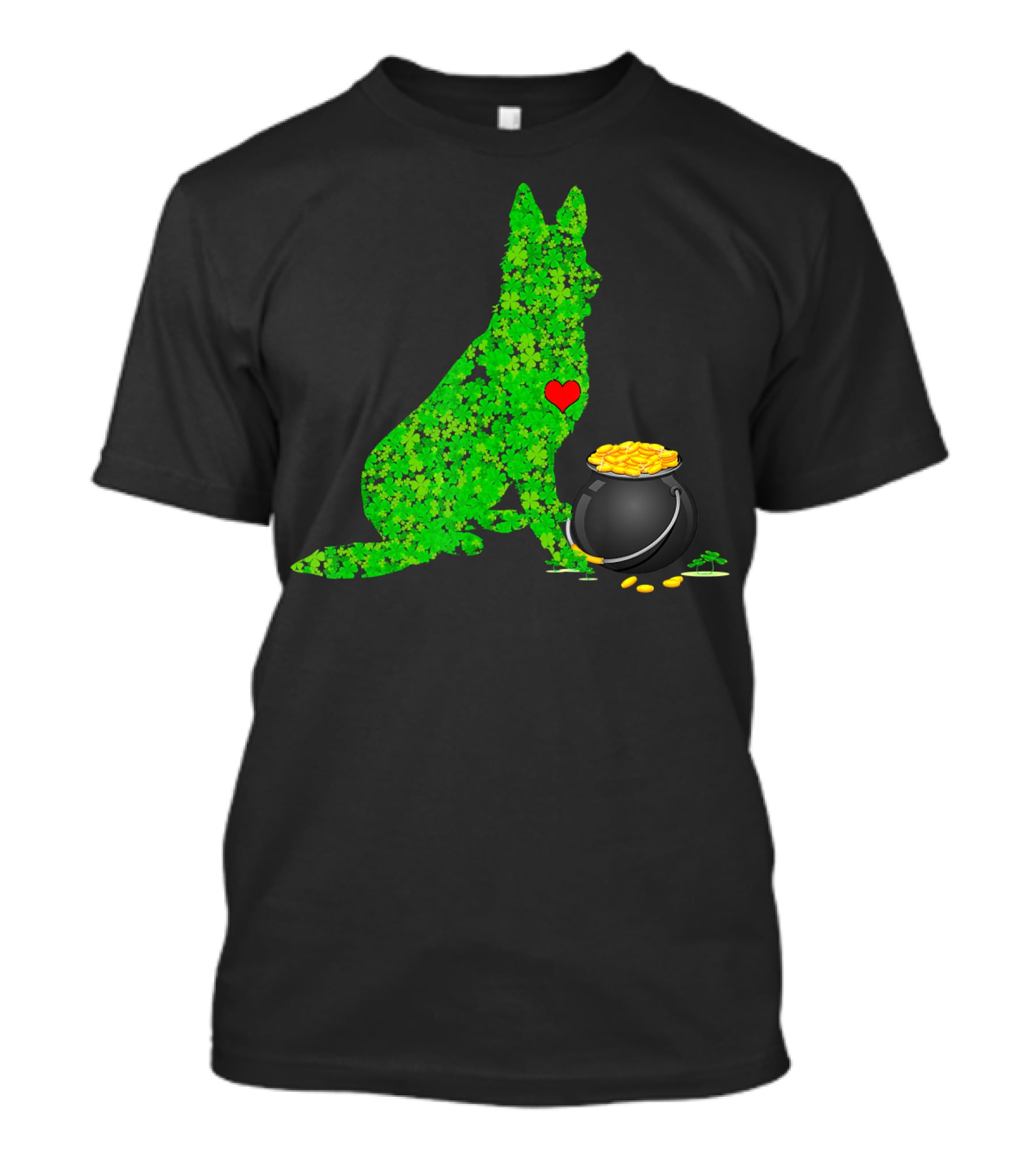 St Patricks Day Shamrock German Shepherd With Pot Of Gold T-Shirt