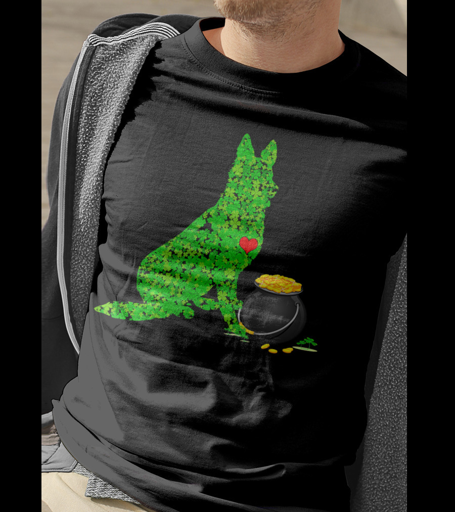 St Patricks Day Shamrock German Shepherd With Pot Of Gold T-Shirt