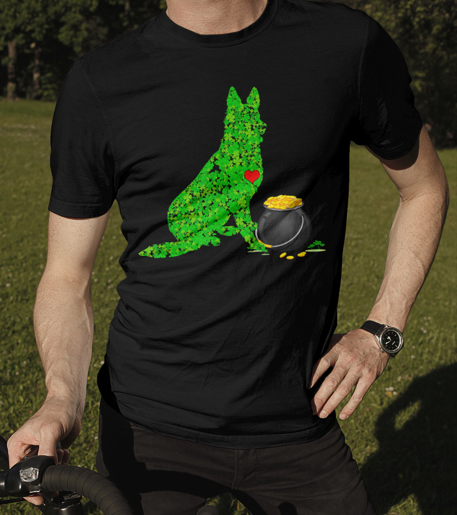 St Patricks Day Shamrock German Shepherd With Pot Of Gold T-Shirt
