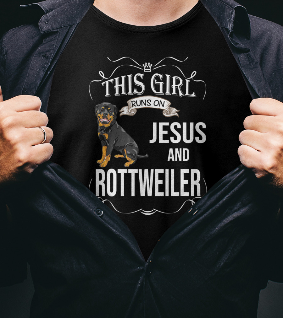 This Girl Runs On Jesus And Rottweiler T-Shirt