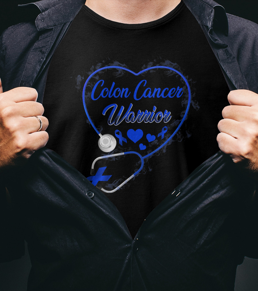 Colon Cancer Warrior Heart Stethoscope With Blue T-Shirt