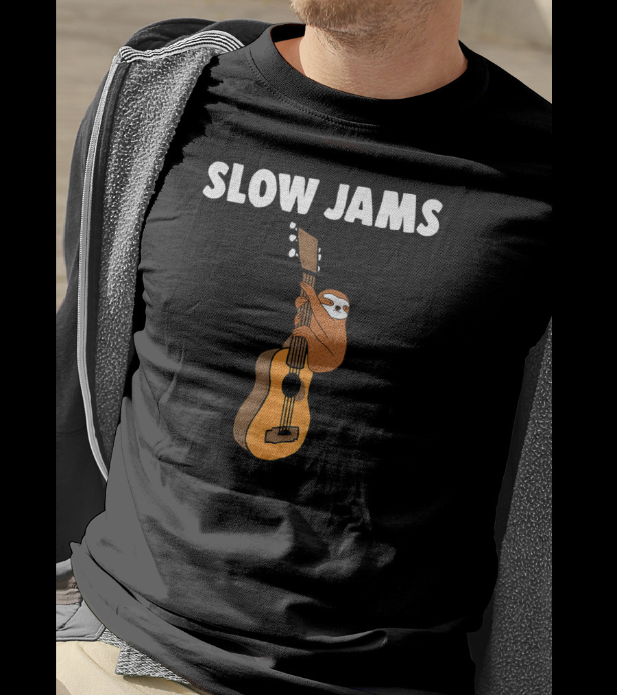 Sloth Lover Slow Jams Novelty Guitar Hugging Fun T-Shirt
