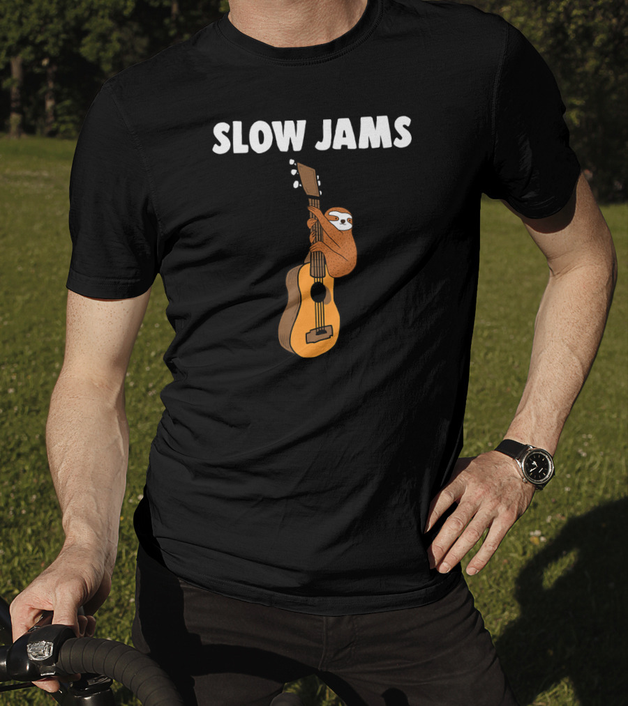 Sloth Lover Slow Jams Novelty Guitar Hugging Fun T-Shirt