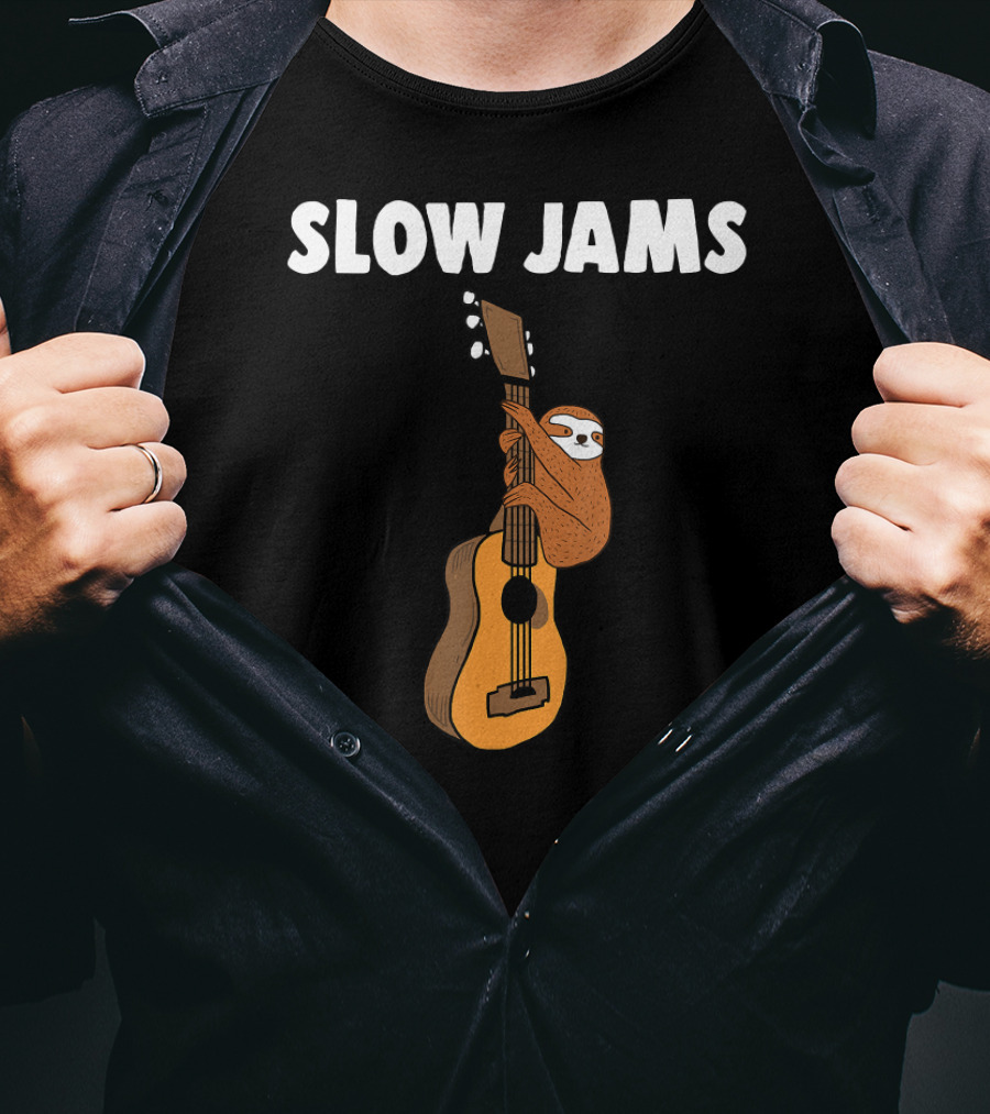Sloth Lover Slow Jams Novelty Guitar Hugging Fun T-Shirt