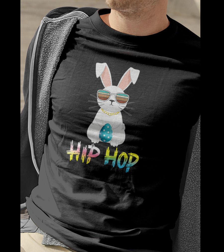 Hip Hop Easter Bunny With Cool Sunglasses And Polka Dot Egg T-Shirt