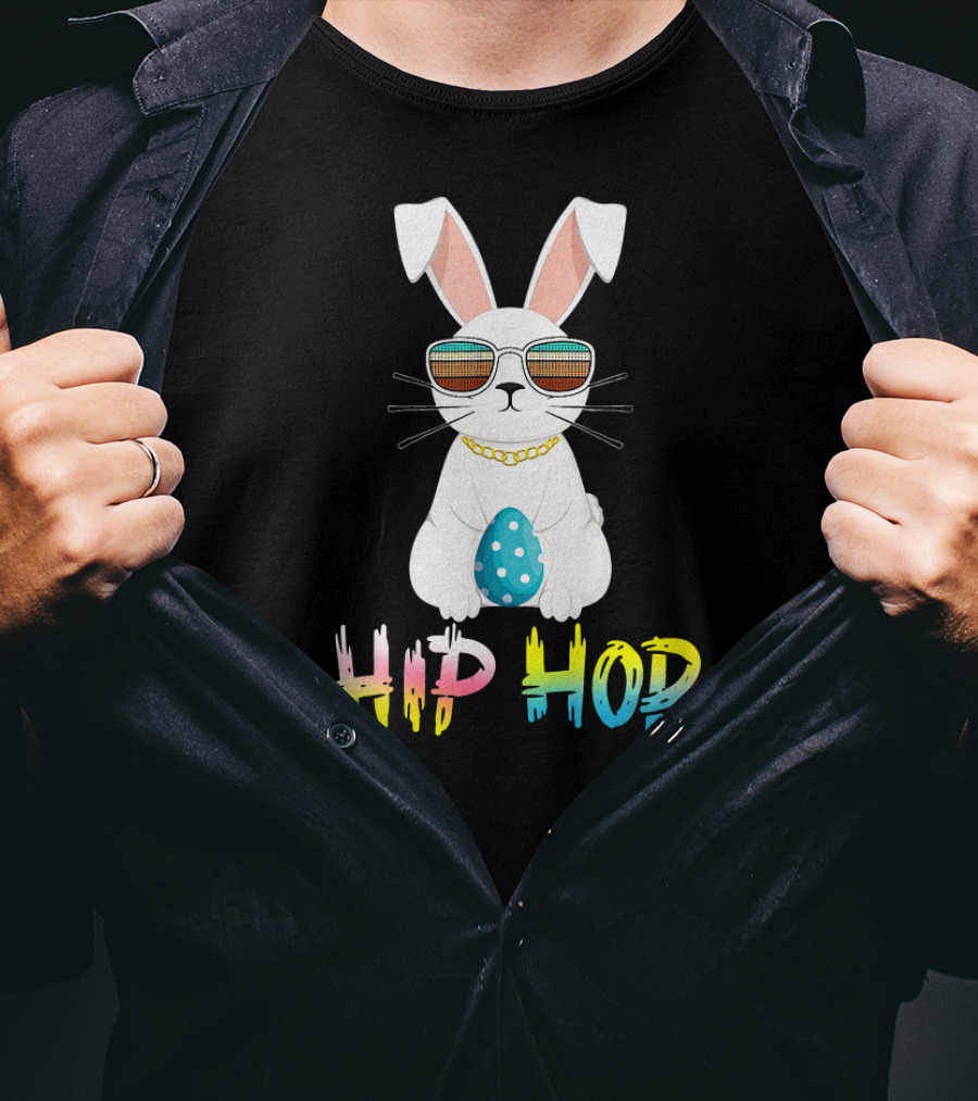 Hip Hop Easter Bunny With Cool Sunglasses And Polka Dot Egg T-Shirt