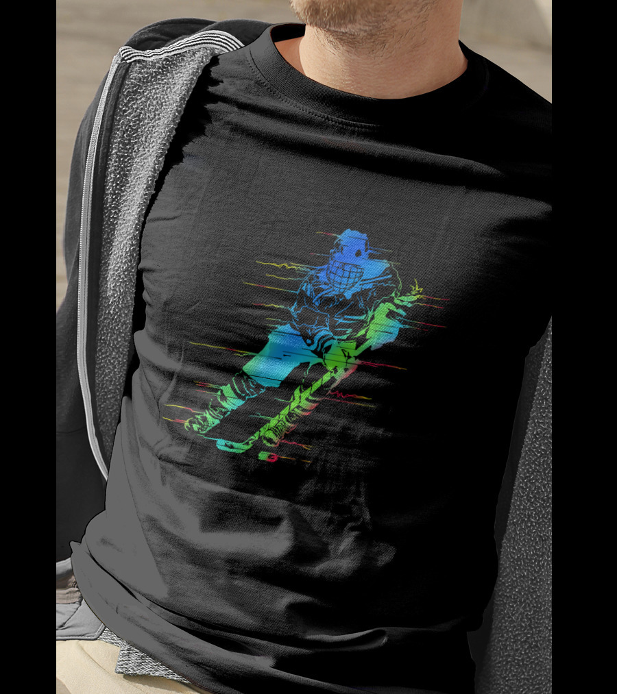 Ice Hockey Player Funny Athletes Glitch Effect Neon Athlete T-Shirt