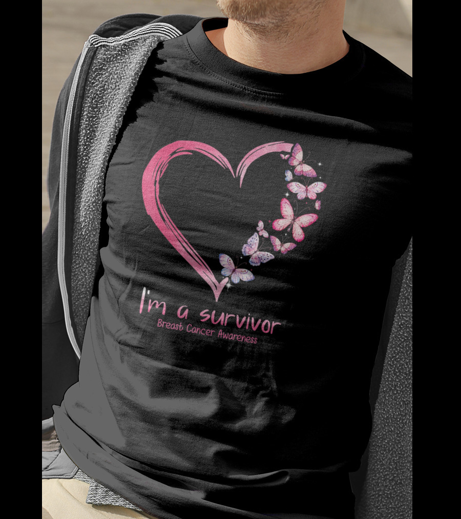 I'm A Survivor Breast Cancer Awareness Pink Heart Butterfly T-Shirt