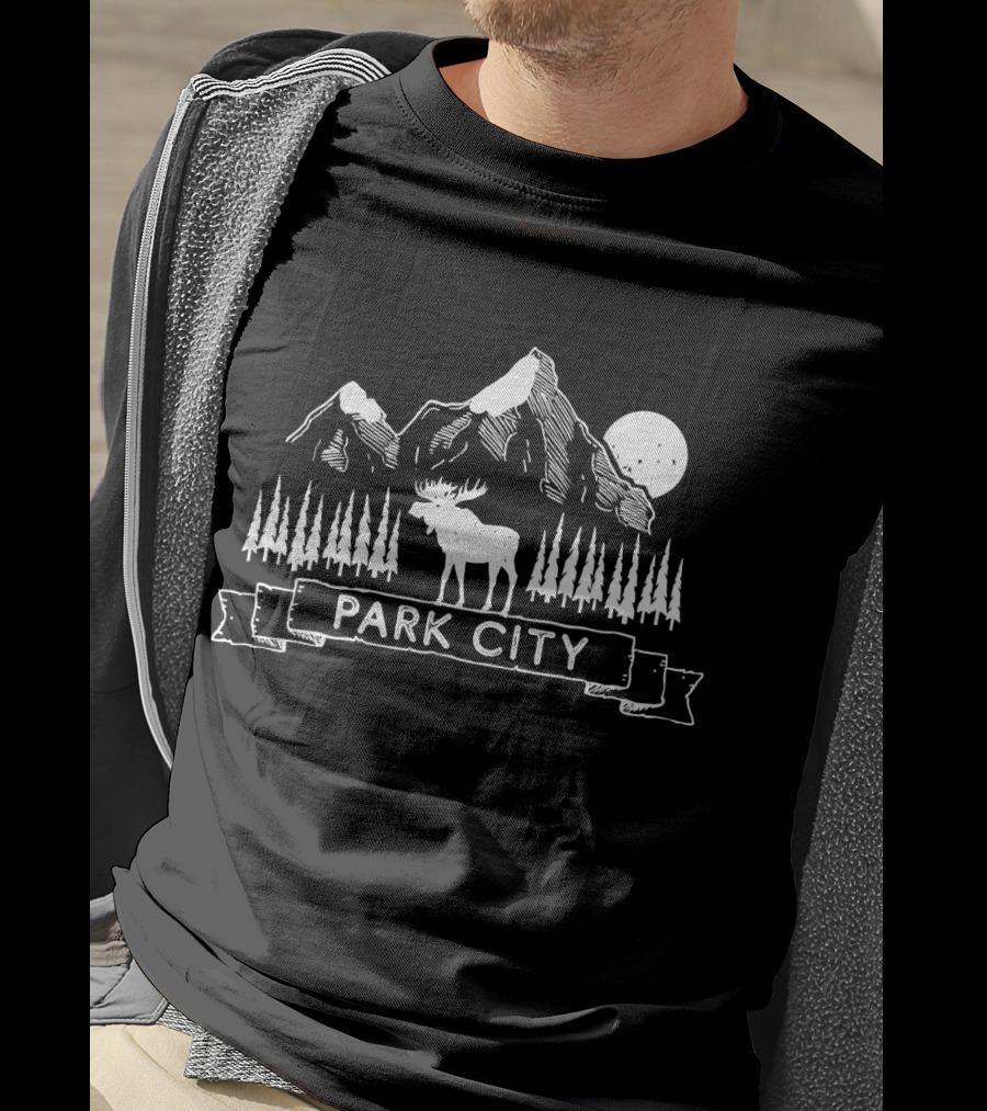Park City Moose Mountain Trees Moon Utah T-Shirt