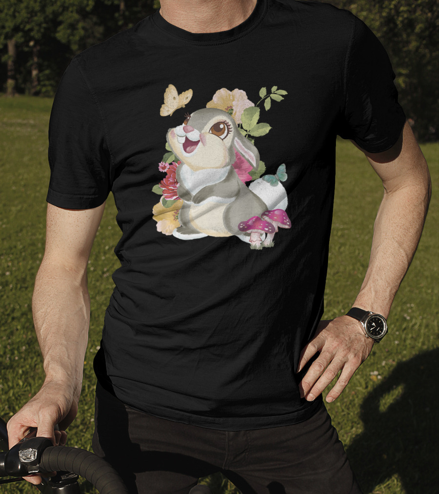 Disney Bambi Thumper Vintage Floral Butterfly Mushrooms Flowers T-Shirt