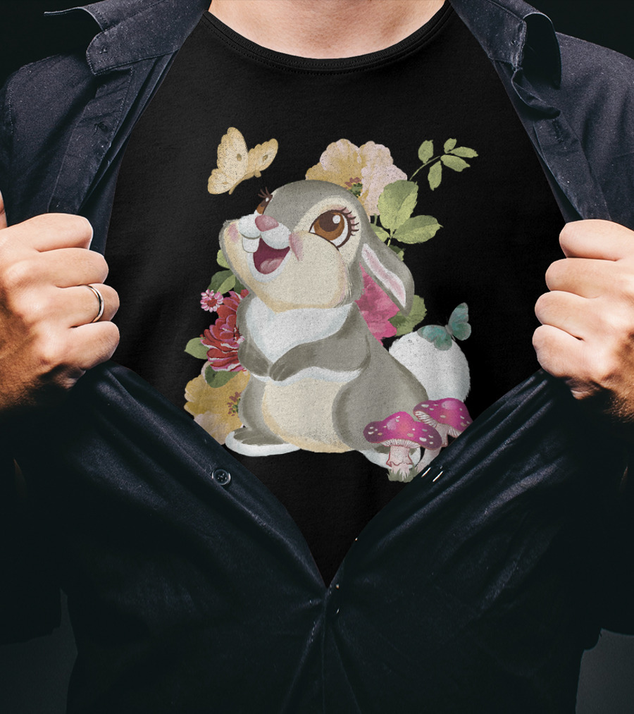 Disney Bambi Thumper Vintage Floral Butterfly Mushrooms Flowers T-Shirt
