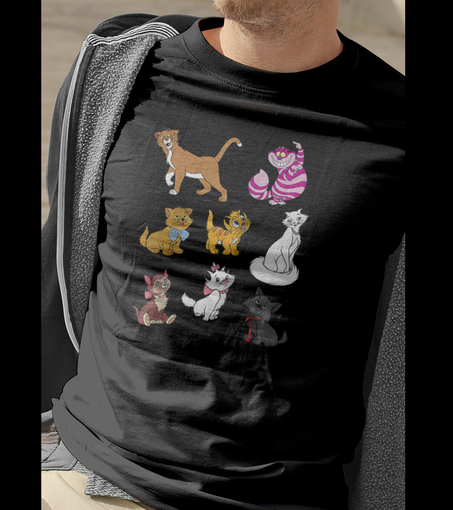 Disney Mickey And Friends Cheshire Duchess Oliver Figaro Aristocats Berlioz Toulouse Thomas Cats Raglan Baseball T-Shirt