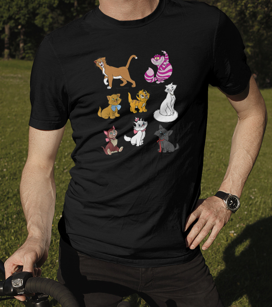 Disney Mickey And Friends Cheshire Duchess Oliver Figaro Aristocats Berlioz Toulouse Thomas Cats Raglan Baseball T-Shirt