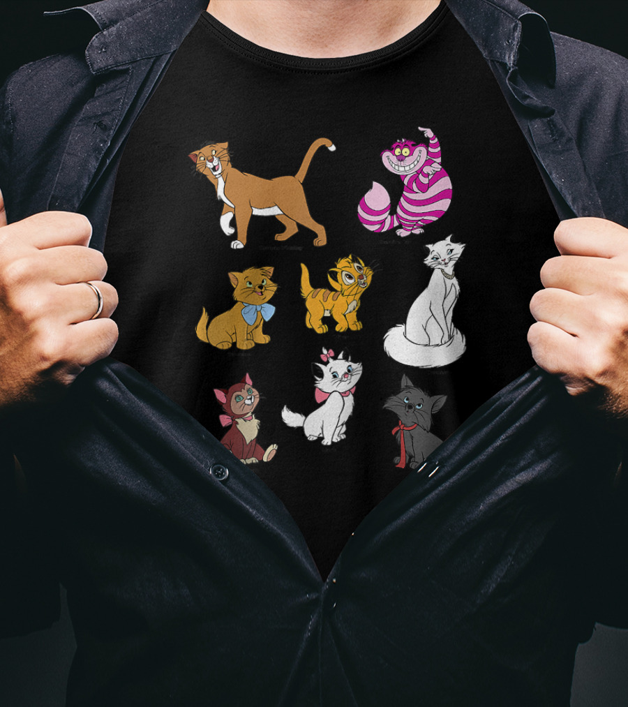Disney Mickey And Friends Cheshire Duchess Oliver Figaro Aristocats Berlioz Toulouse Thomas Cats Raglan Baseball T-Shirt