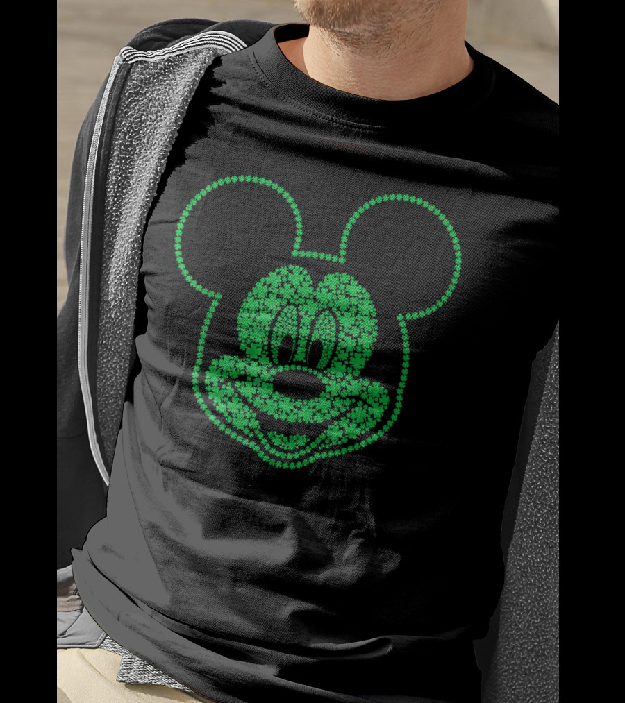 Disney Mickey Mouse St. Patrick's Shamrock Pattern Face T-Shirt
