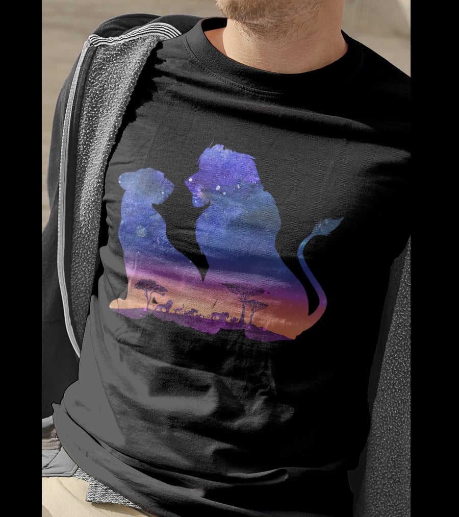 Disney The Lion King Simba And Nala Starry Savannah Silhouette Scene T-Shirt