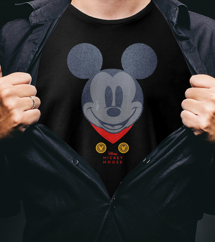 Disney Year Of The Mouse Engineer Mickey March Denim Graphic With Mickey Mouse Badge T-Shirt