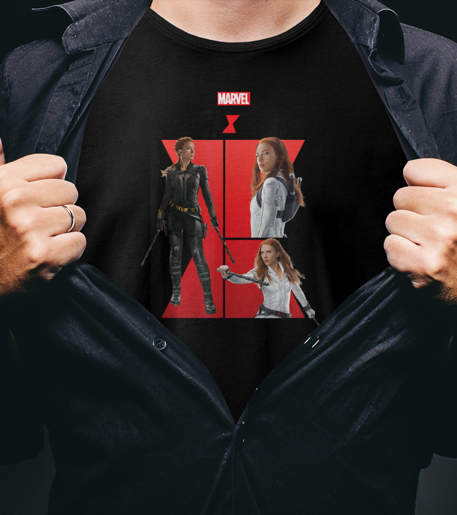 Marvel Black Widow Black And White Suit Comic Panels T-Shirt