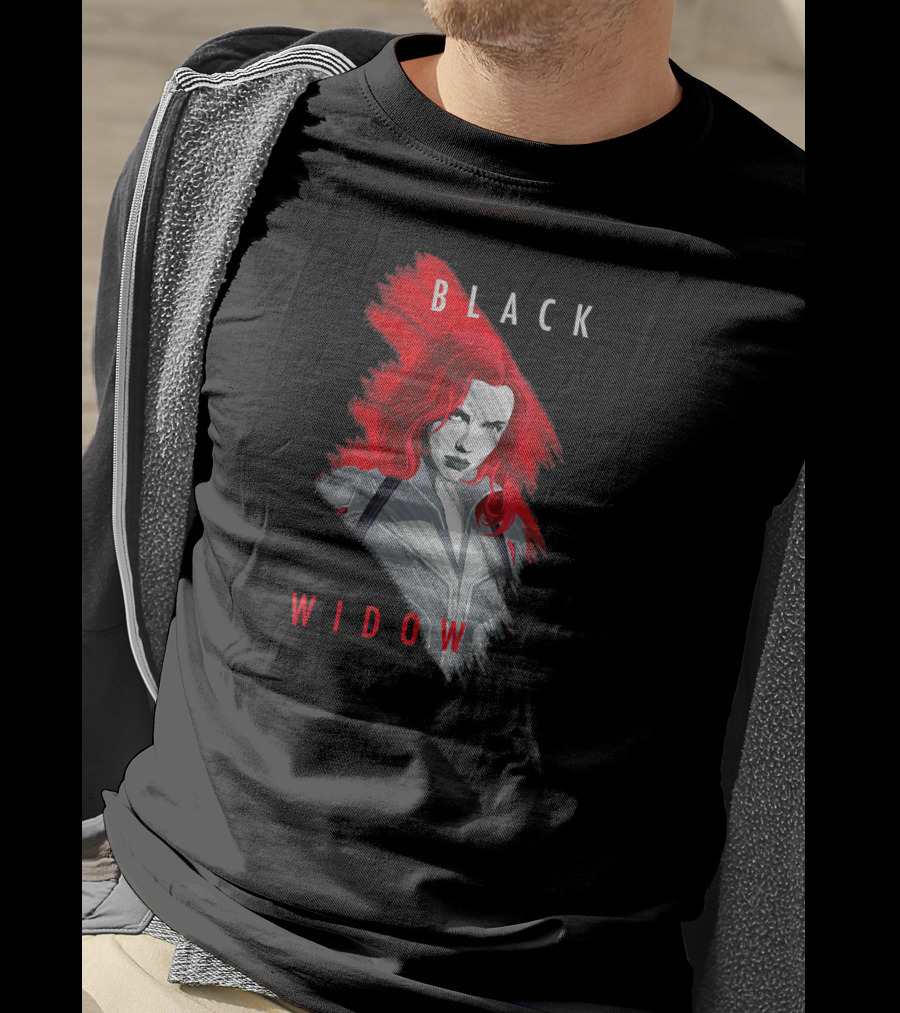 Black Widow Marvel Red Brush T-Shirt