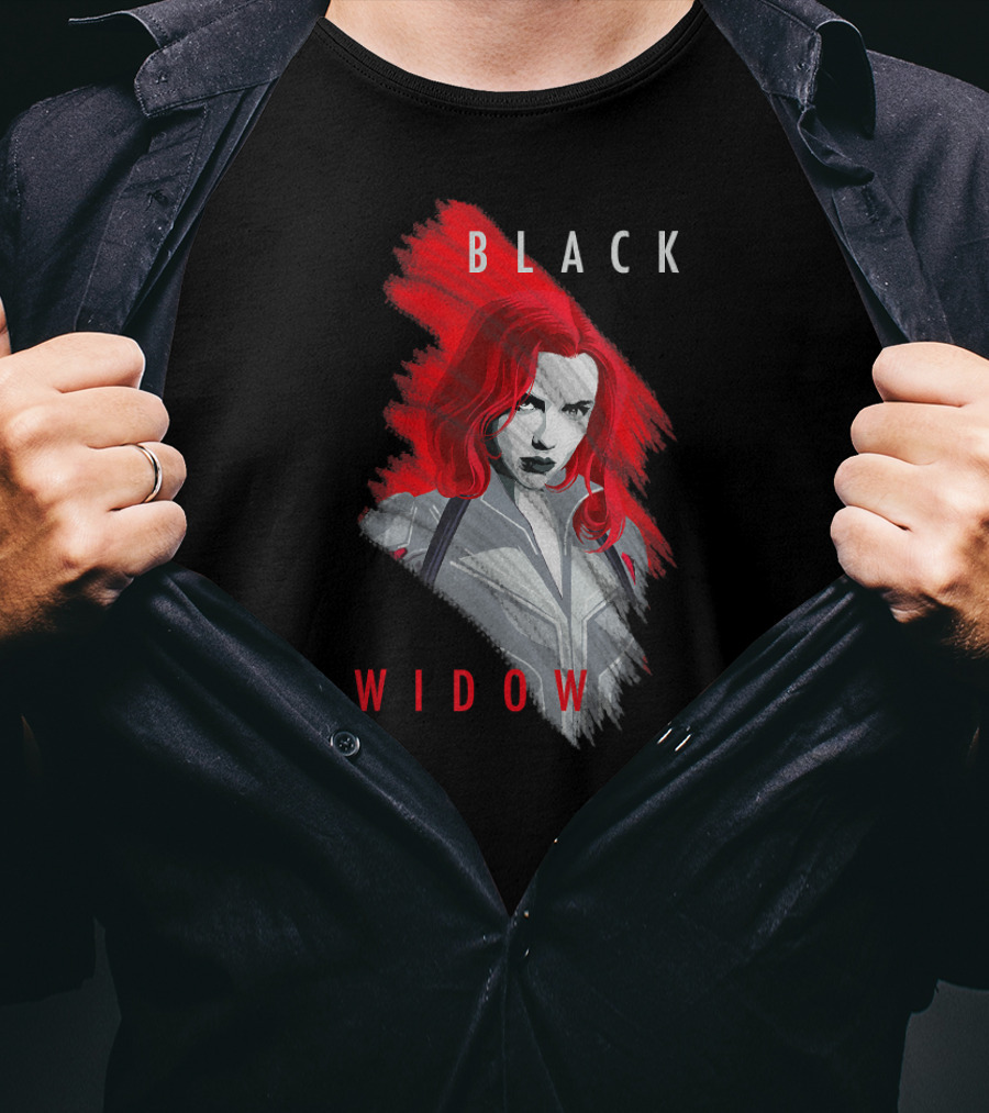 Black Widow Marvel Red Brush T-Shirt