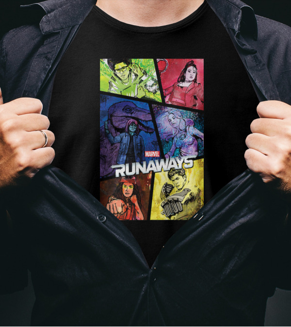 Marvel Runaways Character Color Block Grid With Comic Style T-Shirt