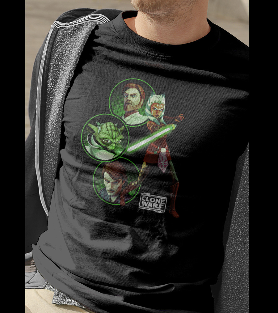 Star Wars The Clone Wars Yoda Ahsoka Obi-Wan Anakin Rebel Alliance Group Shot T-Shirt