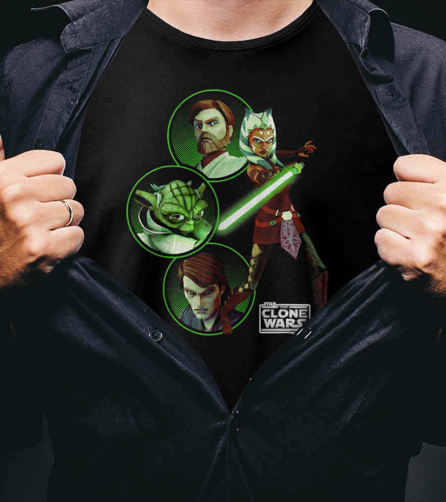 Star Wars The Clone Wars Yoda Ahsoka Obi-Wan Anakin Rebel Alliance Group Shot T-Shirt