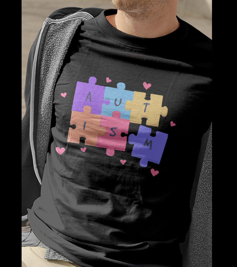 Autism Puzzle Heart Awareness Teacher T-Shirt