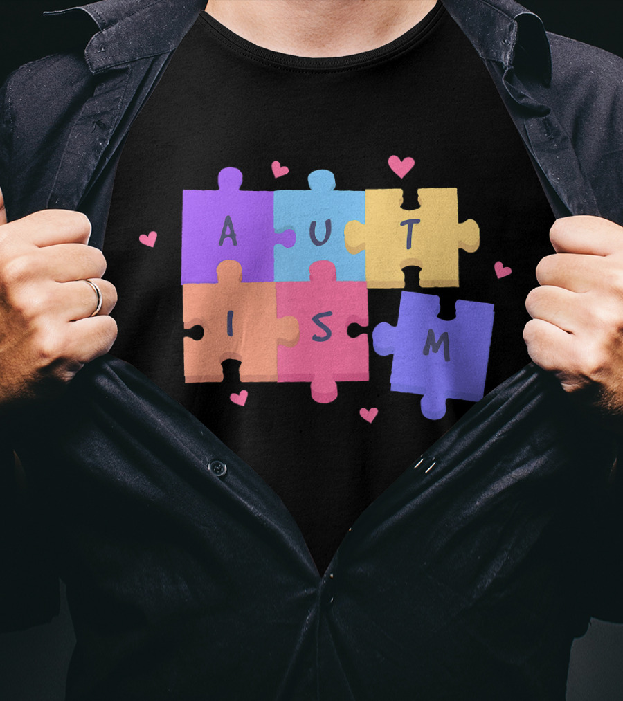 Autism Puzzle Heart Awareness Teacher T-Shirt