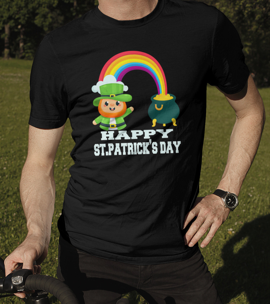 HAPPY ST. PATRICK'S DAY Rainbow Leprechaun Pot Of Gold T-Shirt