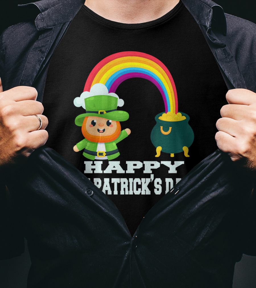 HAPPY ST. PATRICK'S DAY Rainbow Leprechaun Pot Of Gold T-Shirt