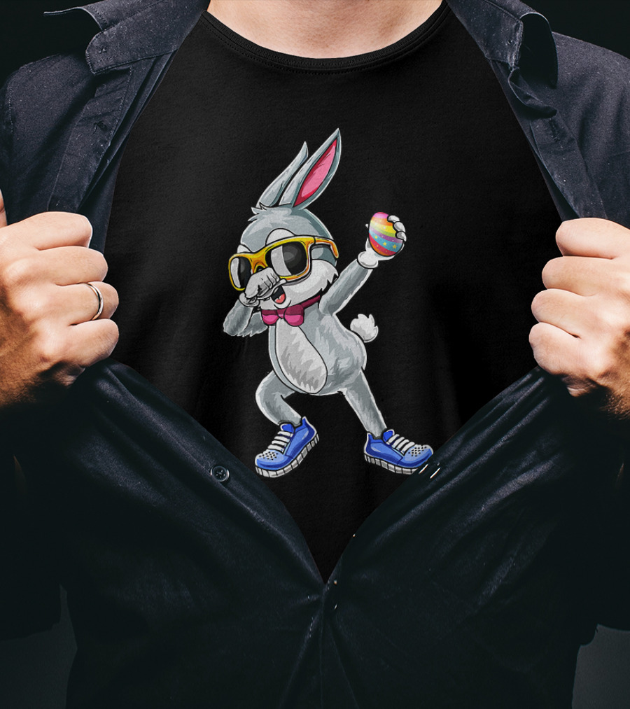 Dabbing Bunny Easter Day Glasses Rabbit Egg Sneakers Bow Tie T-Shirt